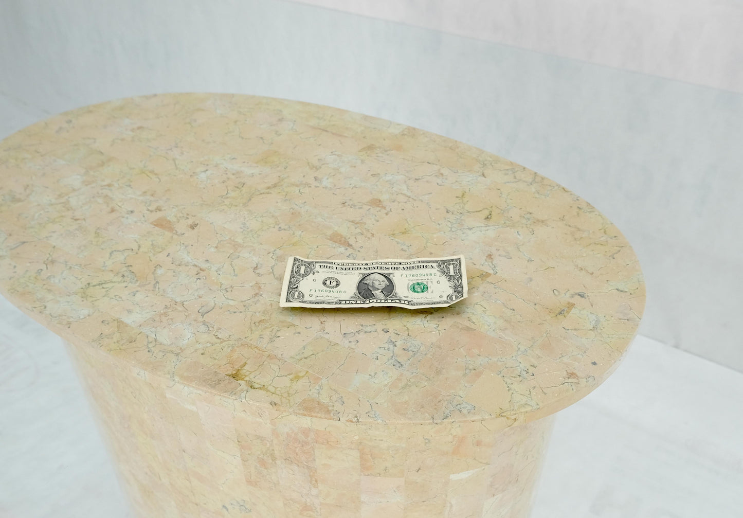 EstablishedLines Racetrack Oval Glass Top Single Tessellated Marble Pedestal Base Dining Table
