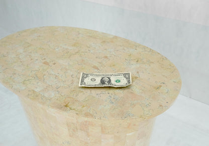 EstablishedLines Racetrack Oval Glass Top Single Tessellated Marble Pedestal Base Dining Table