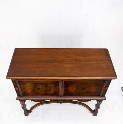 Paint Decorated Two Door Jacobean Style Turned Legs Stretcher Base Server Mint!