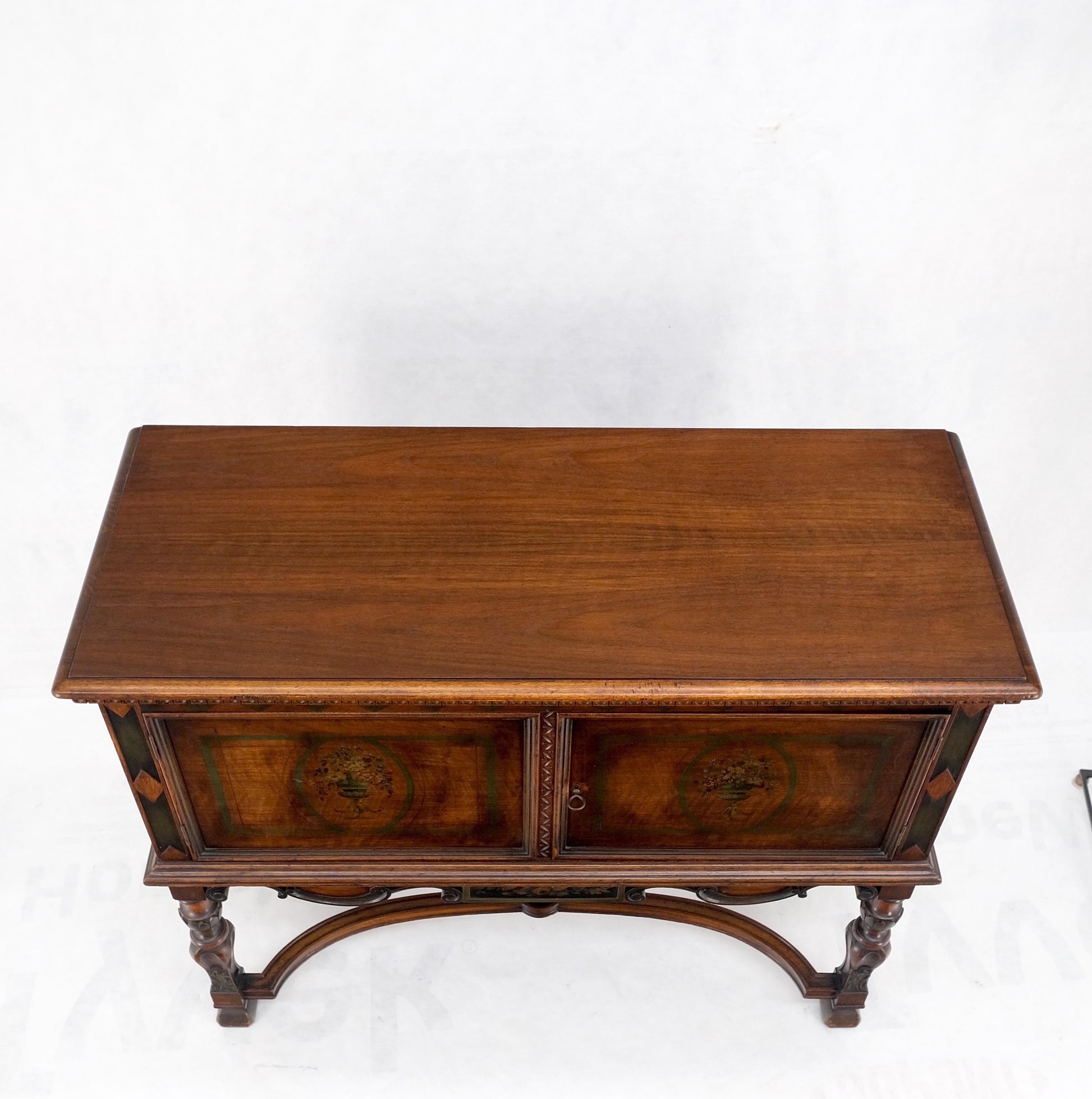 EstablishedLines Paint Decorated Two Door Jacobean Style Turned Legs Stretcher Base Server Mint!