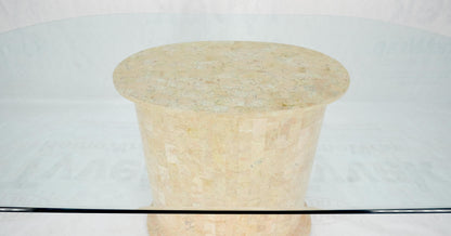 EstablishedLines Racetrack Oval Glass Top Single Tessellated Marble Pedestal Base Dining Table