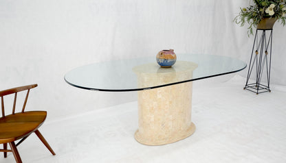EstablishedLines Racetrack Oval Glass Top Single Tessellated Marble Pedestal Base Dining Table