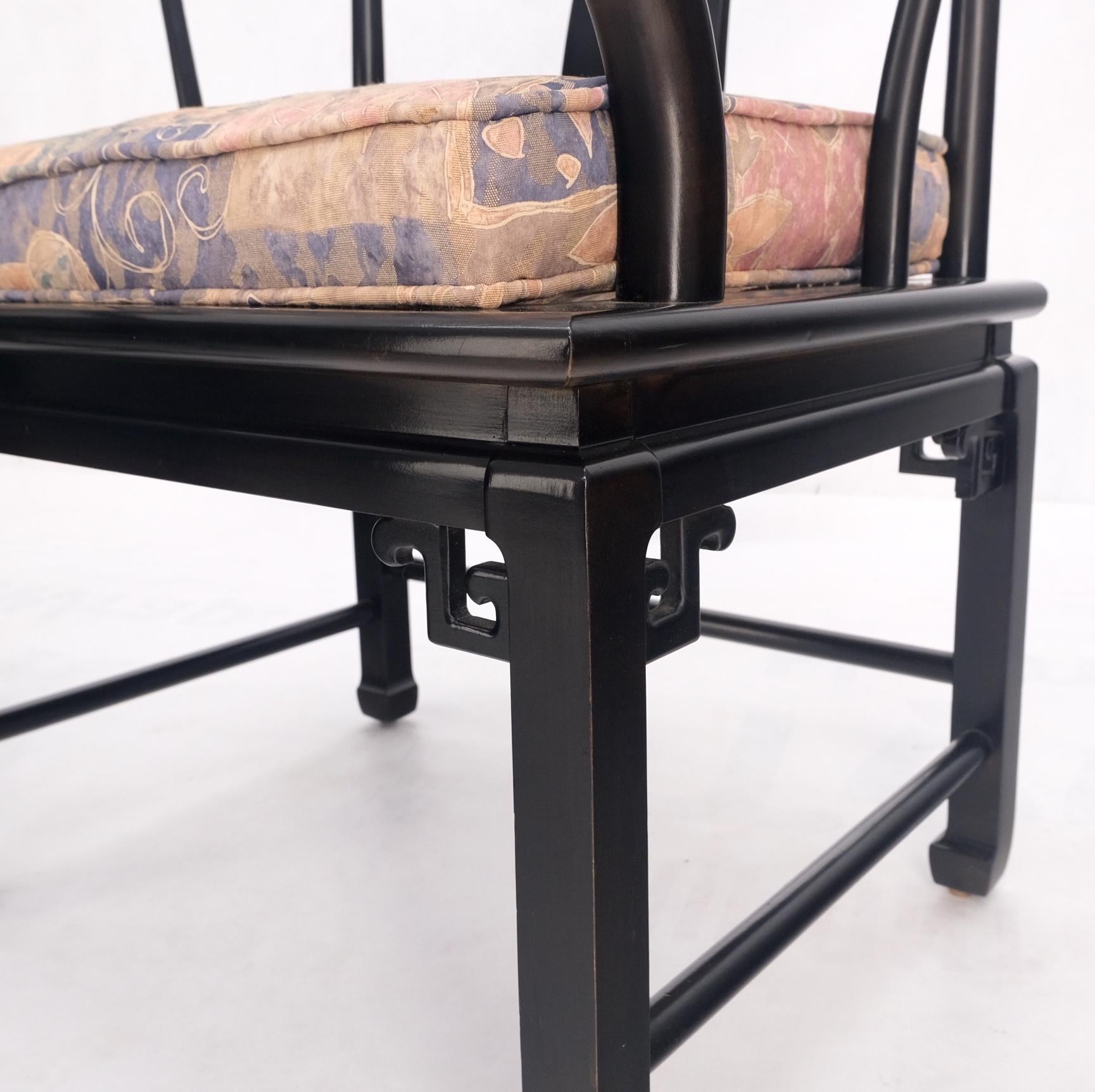 EstablishedLines Pair of Asian Modern Black Lacquer Barrel Horse Shoe Back Lounge Chairs Mint!