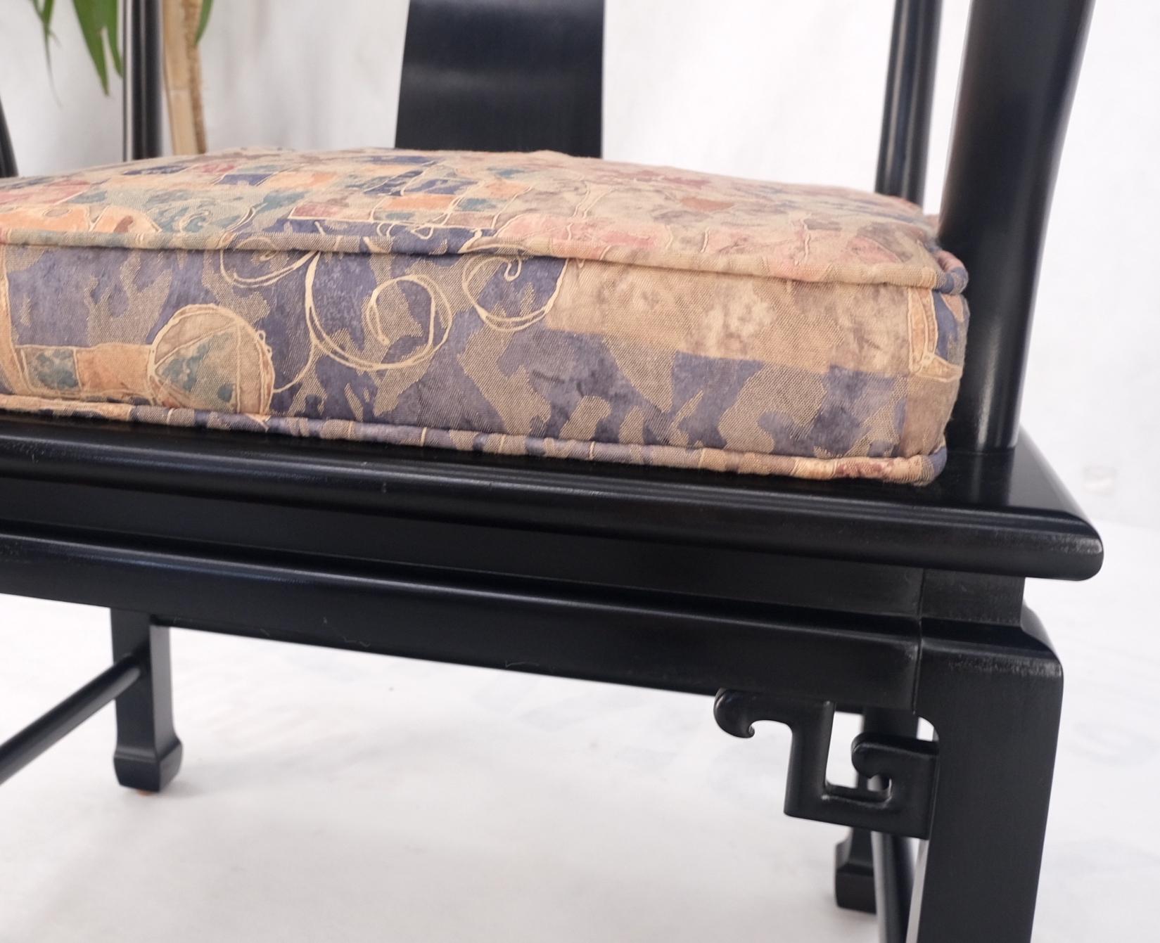 EstablishedLines Pair of Asian Modern Black Lacquer Barrel Horse Shoe Back Lounge Chairs Mint!
