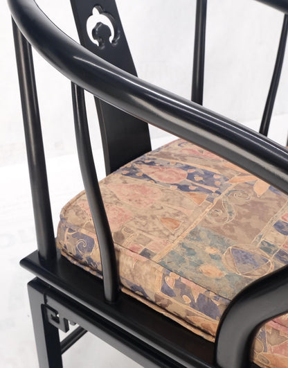 EstablishedLines Pair of Asian Modern Black Lacquer Barrel Horse Shoe Back Lounge Chairs Mint!