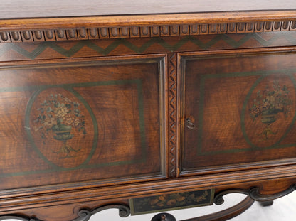 Paint Decorated Two Door Jacobean Style Turned Legs Stretcher Base Server Mint!