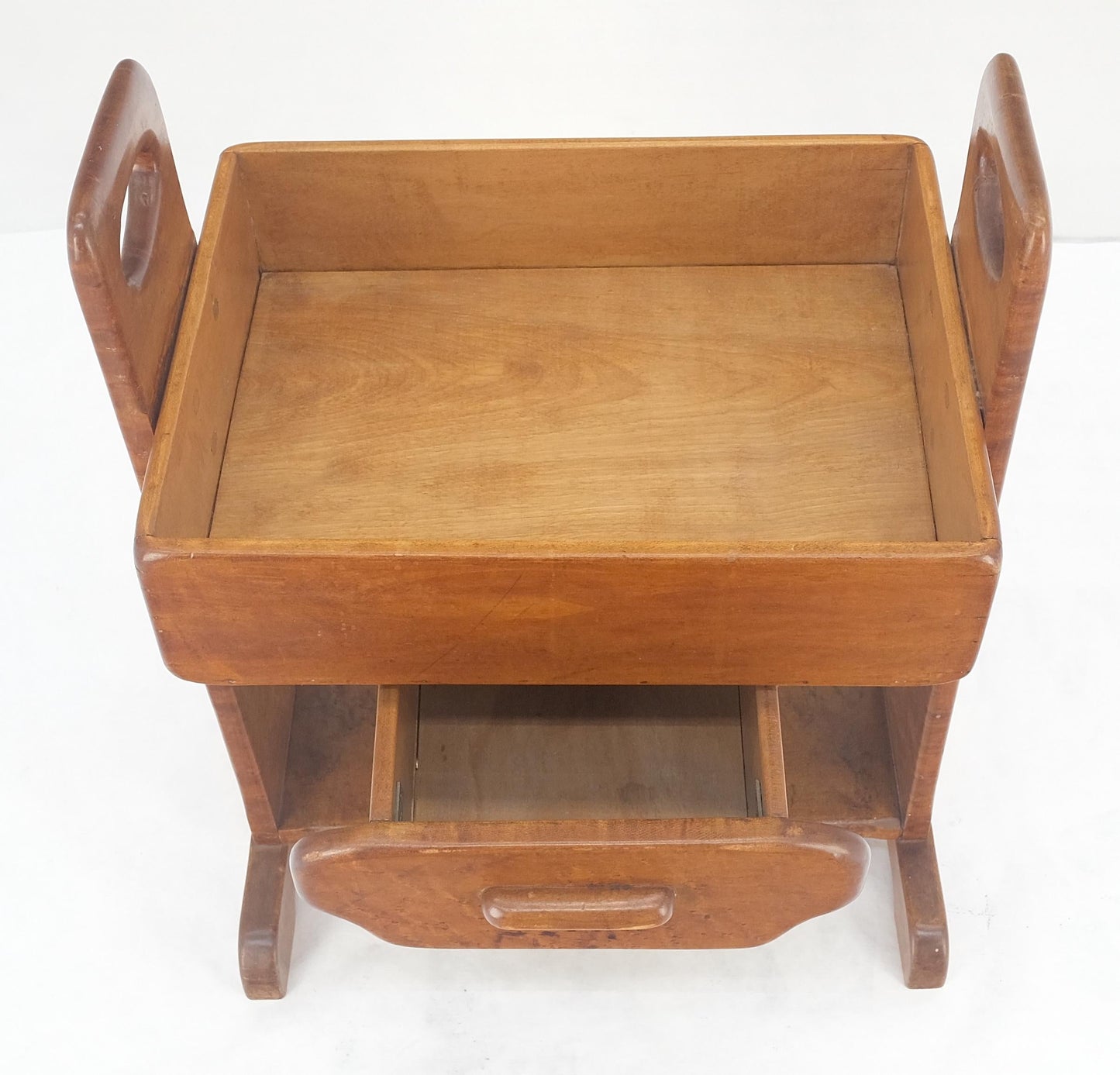 EstablishedLines Unusual Solid Colonial Maple Gallery Top Side End Table One Drawer MINT