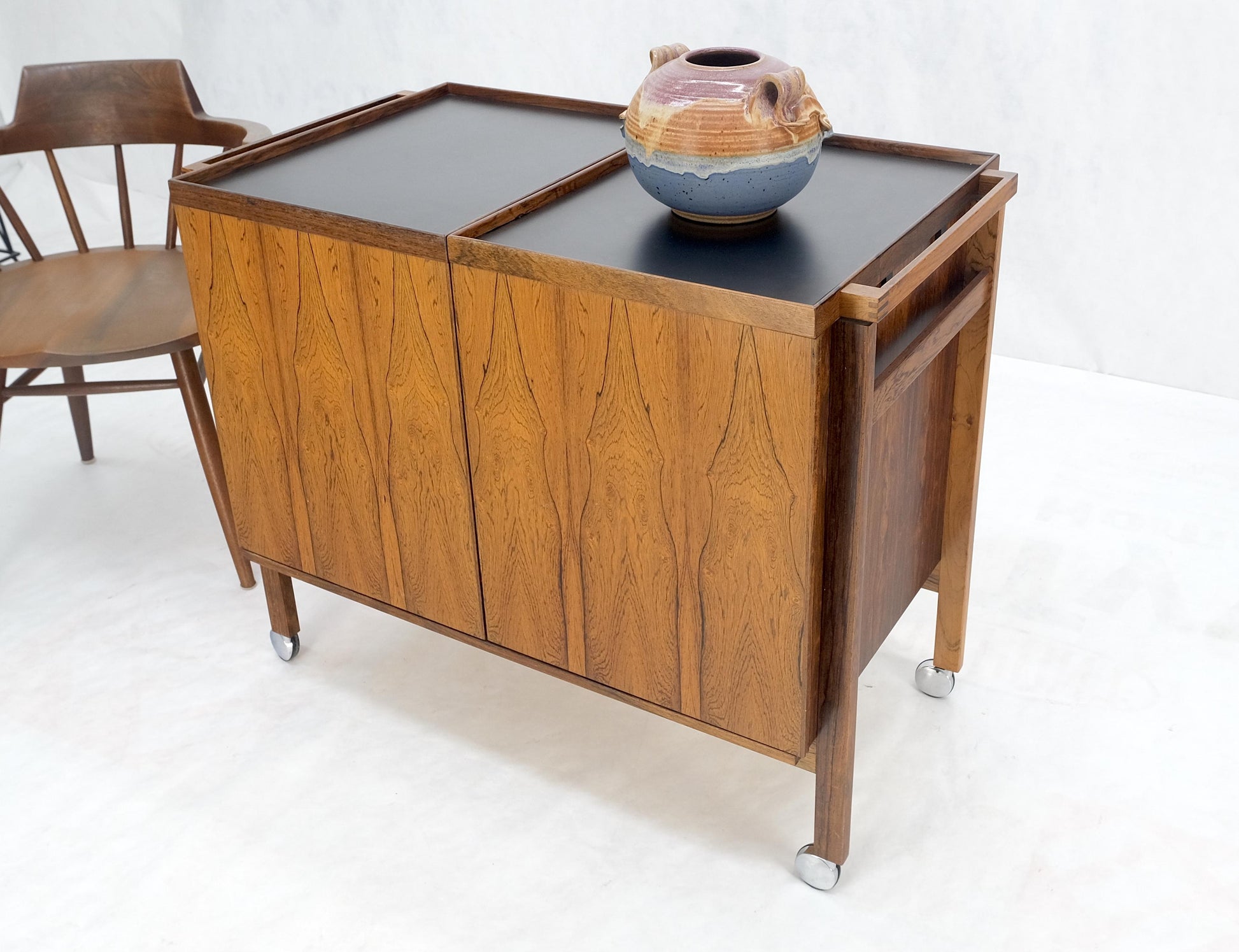 EstablishedLines Danish Mid Century Modern Rosewood Bar Cart Trolley by Niels Erik Glasdam Jensen