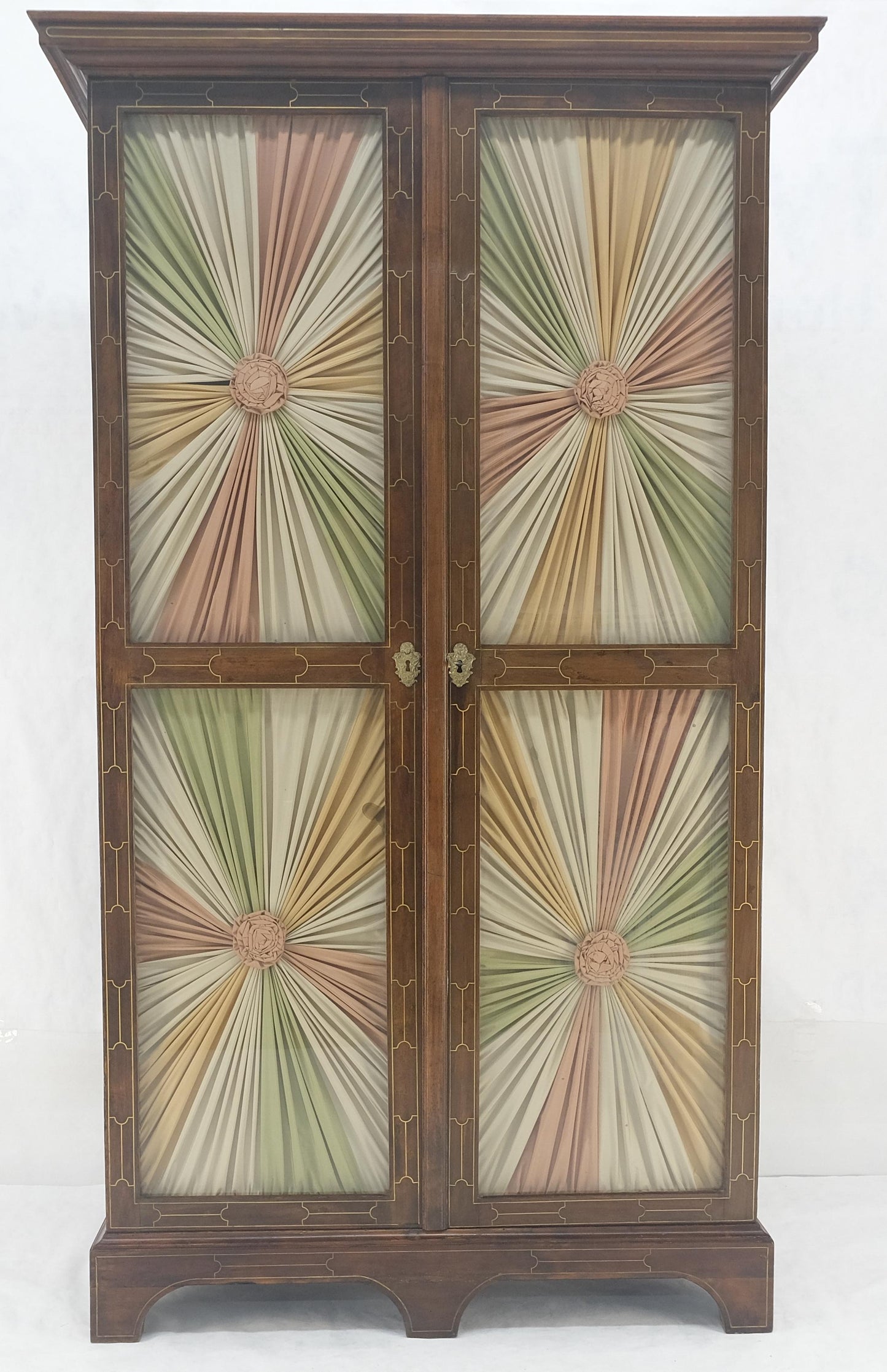 EstablishedLines Very Fine 1900s Antique Russian Brass Inlay Two Glass Doors Storage Cabinet