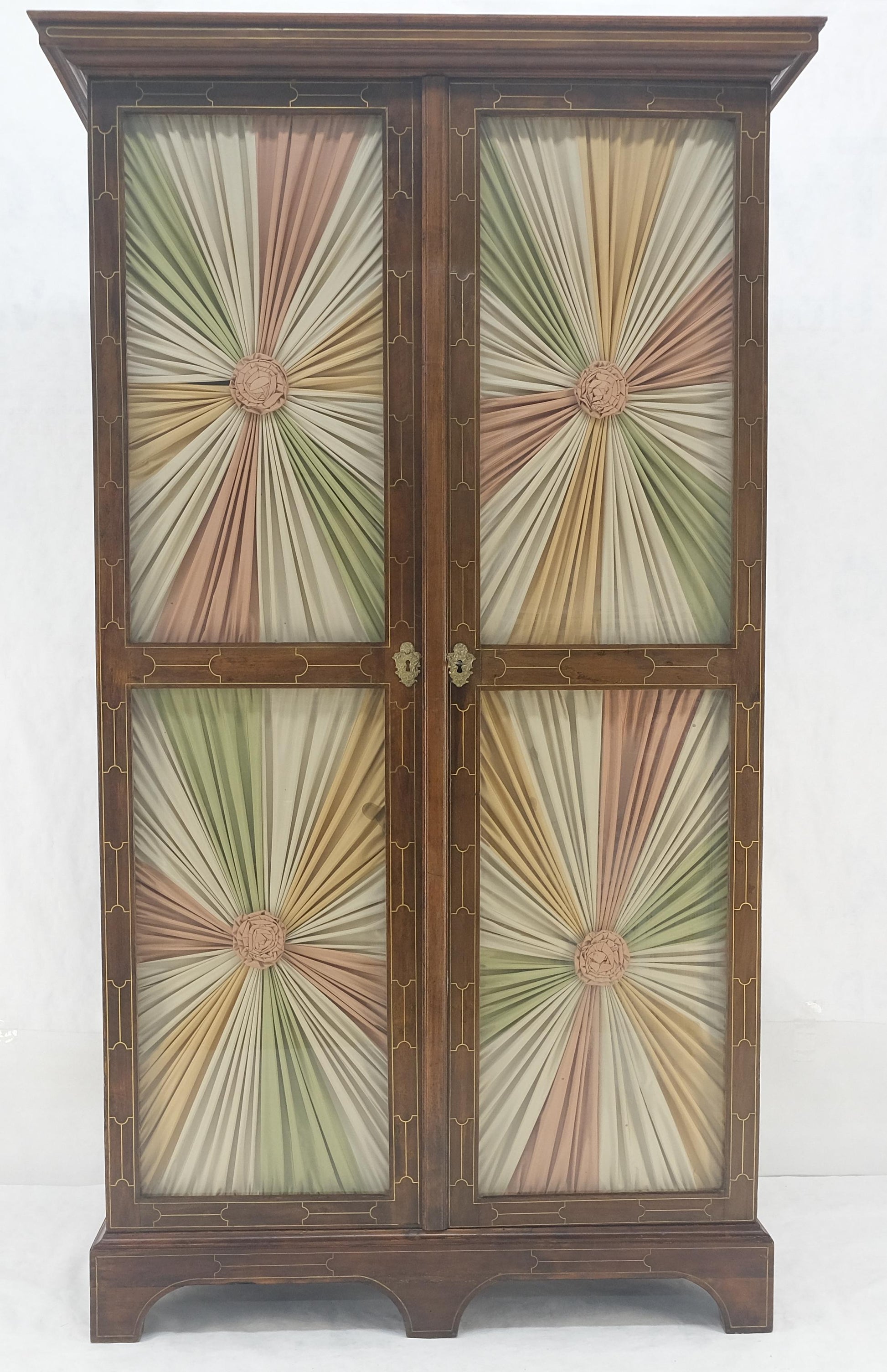 EstablishedLines Very Fine 1900s Antique Russian Brass Inlay Two Glass Doors Storage Cabinet
