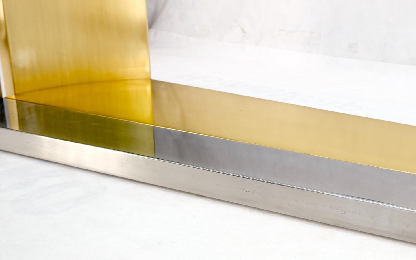 EstablishedLines Large Oval Glass Top Brushed Stainless & Brass Base Coffee Table Nice