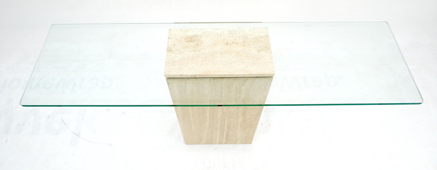 EstablishedLines Rectangle Travertine Stone Base Glass Top Italian Console Sofa Table MINT!