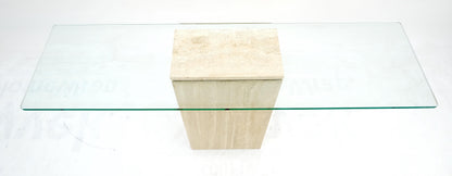 EstablishedLines Rectangle Travertine Stone Base Glass Top Italian Console Sofa Table MINT!