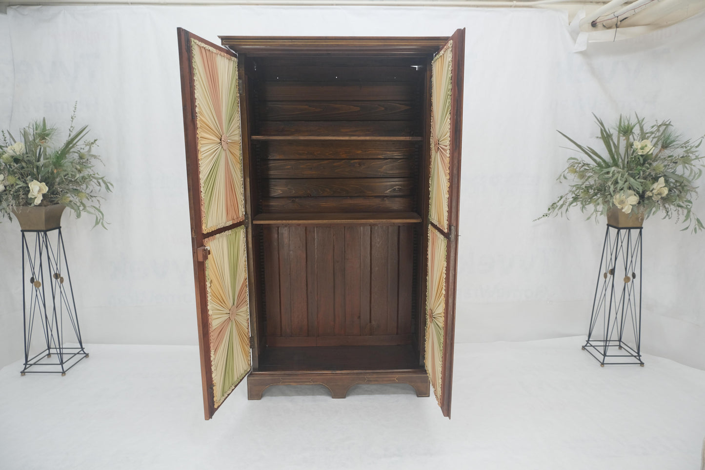 EstablishedLines Very Fine 1900s Antique Russian Brass Inlay Two Glass Doors Storage Cabinet