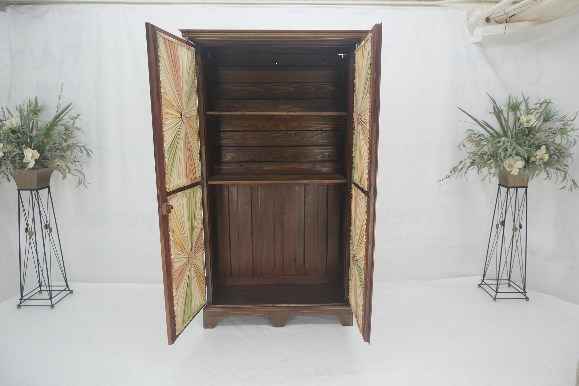 EstablishedLines Very Fine 1900s Antique Russian Brass Inlay Two Glass Doors Storage Cabinet