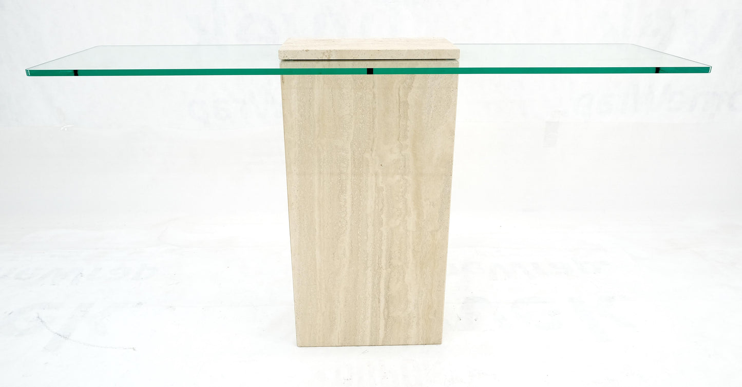EstablishedLines Rectangle Travertine Stone Base Glass Top Italian Console Sofa Table MINT!