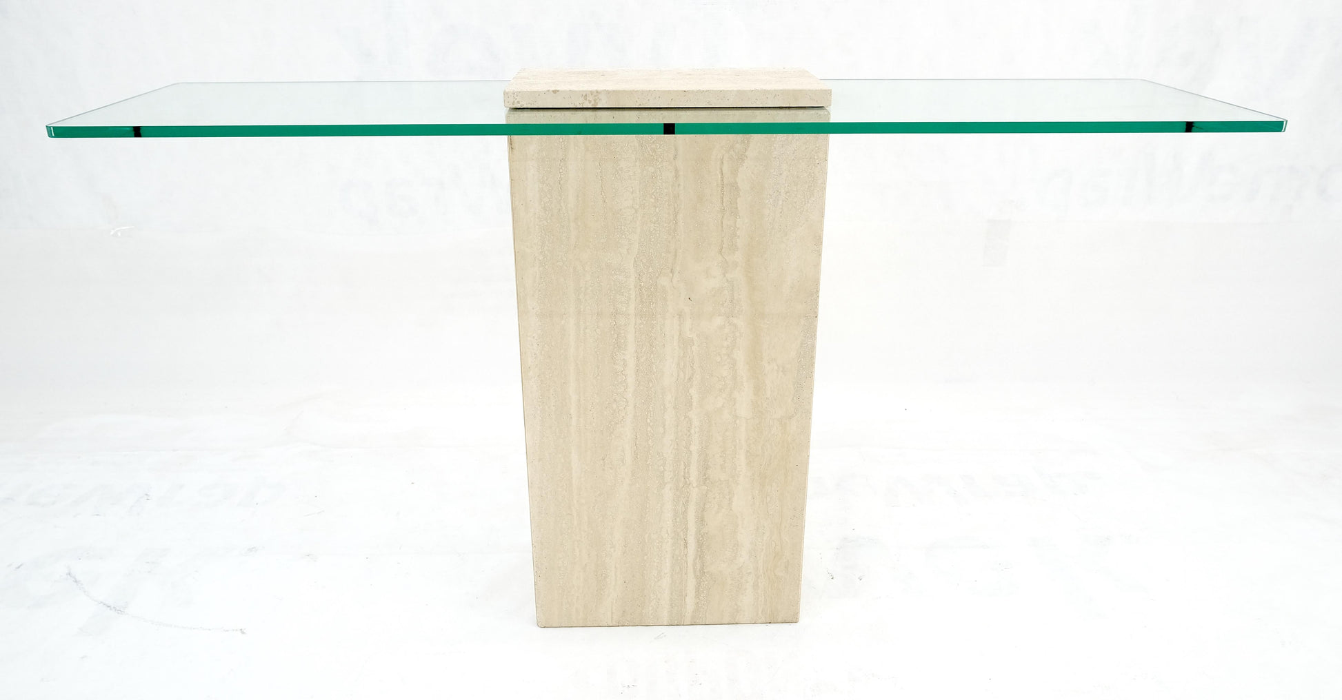 EstablishedLines Rectangle Travertine Stone Base Glass Top Italian Console Sofa Table MINT!