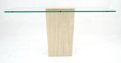 EstablishedLines Rectangle Travertine Stone Base Glass Top Italian Console Sofa Table MINT!