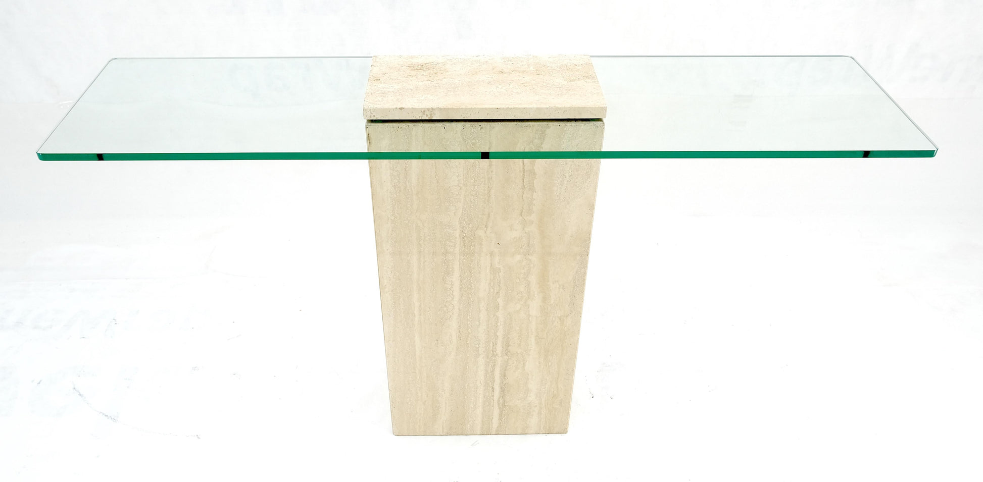 EstablishedLines Rectangle Travertine Stone Base Glass Top Italian Console Sofa Table MINT!