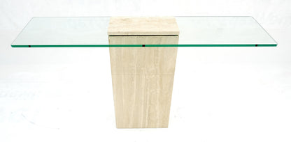EstablishedLines Rectangle Travertine Stone Base Glass Top Italian Console Sofa Table MINT!