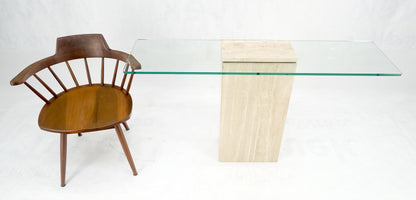 EstablishedLines Rectangle Travertine Stone Base Glass Top Italian Console Sofa Table MINT!