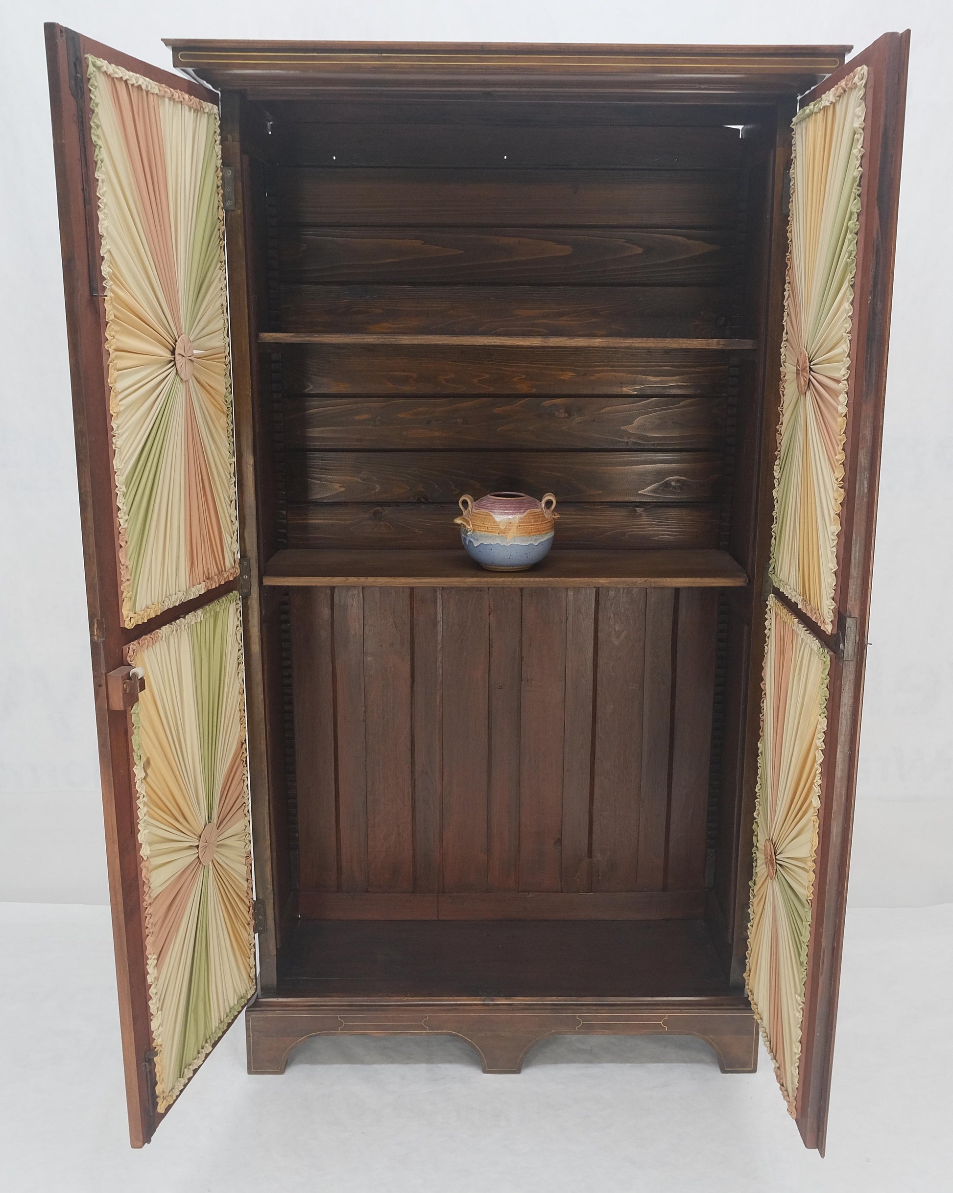 EstablishedLines Very Fine 1900s Antique Russian Brass Inlay Two Glass Doors Storage Cabinet