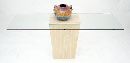 EstablishedLines Rectangle Travertine Stone Base Glass Top Italian Console Sofa Table MINT!