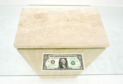 EstablishedLines Rectangle Travertine Stone Base Glass Top Italian Console Sofa Table MINT!