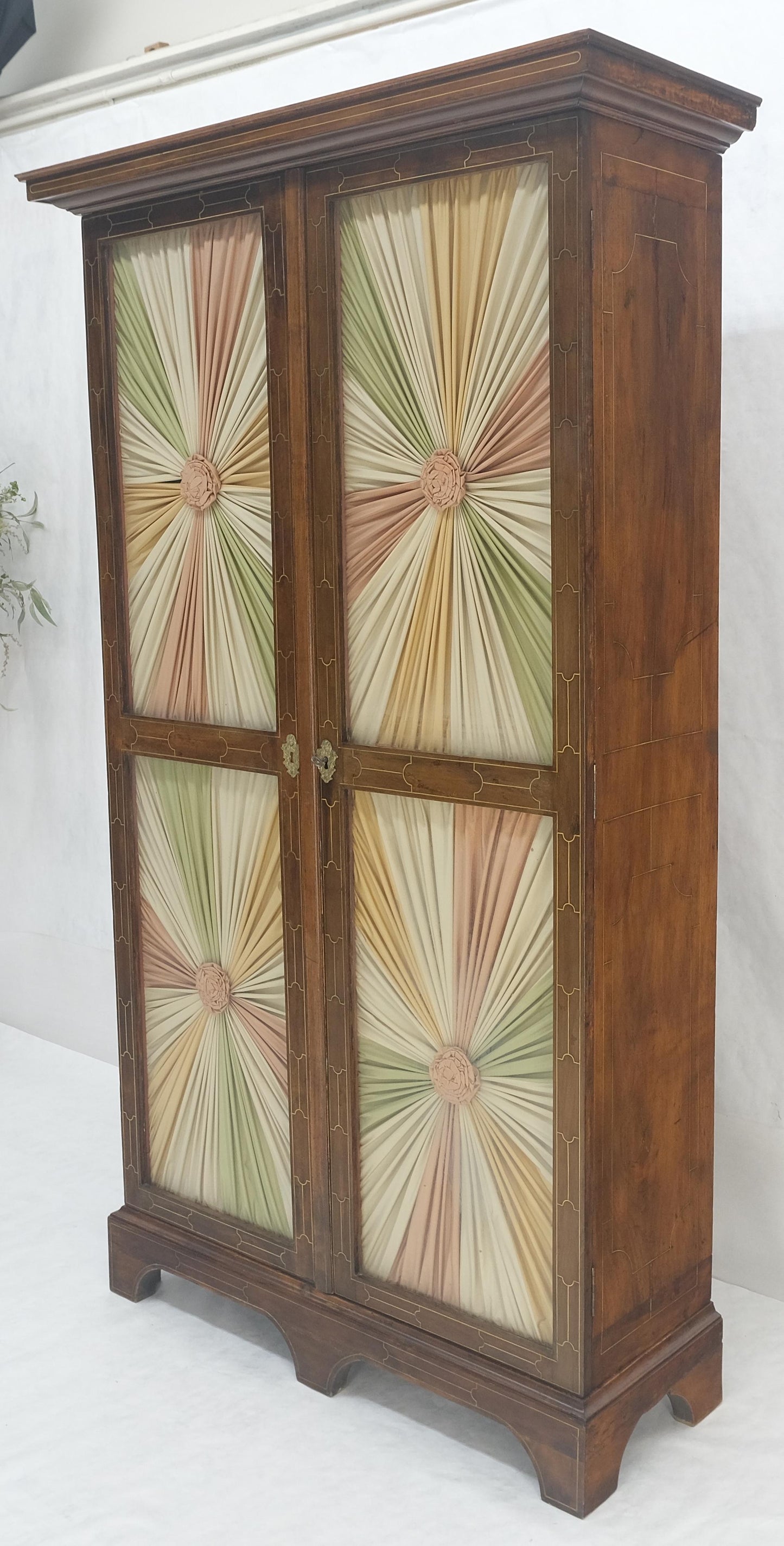 EstablishedLines Very Fine 1900s Antique Russian Brass Inlay Two Glass Doors Storage Cabinet