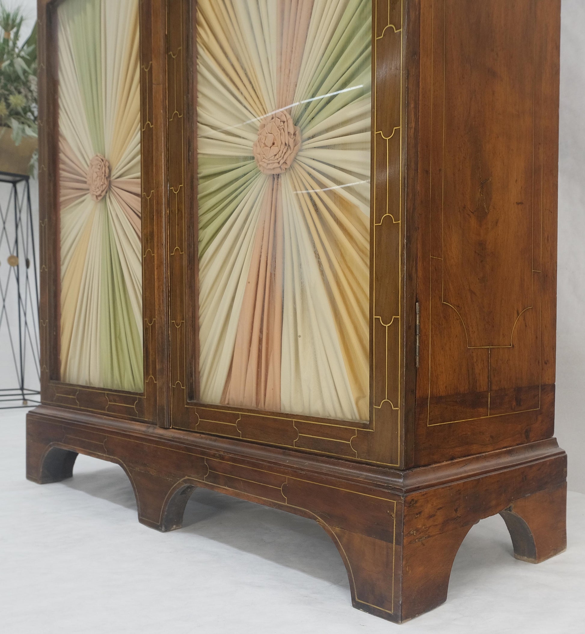 EstablishedLines Very Fine 1900s Antique Russian Brass Inlay Two Glass Doors Storage Cabinet