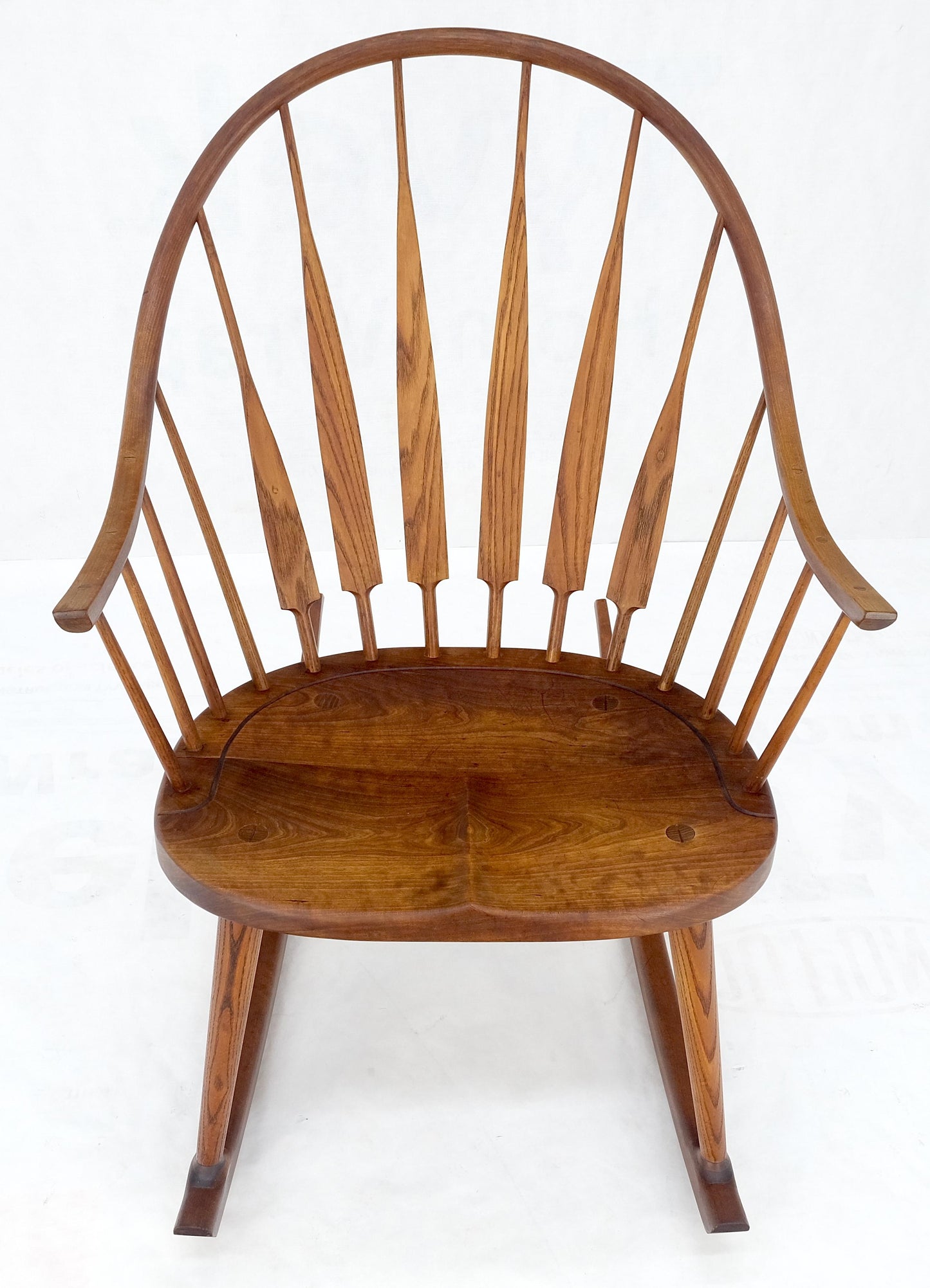 EstablishedLines Very Fine Artist Signed Studio Made Solid Chestnut Rocking Chair Peg Joint Mint