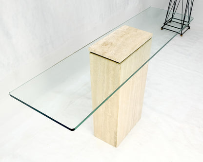EstablishedLines Rectangle Travertine Stone Base Glass Top Italian Console Sofa Table MINT!