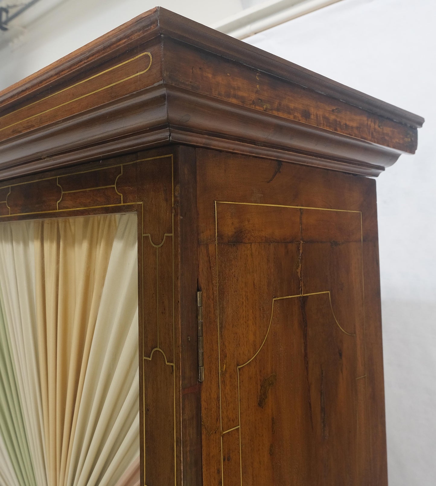 EstablishedLines Very Fine 1900s Antique Russian Brass Inlay Two Glass Doors Storage Cabinet