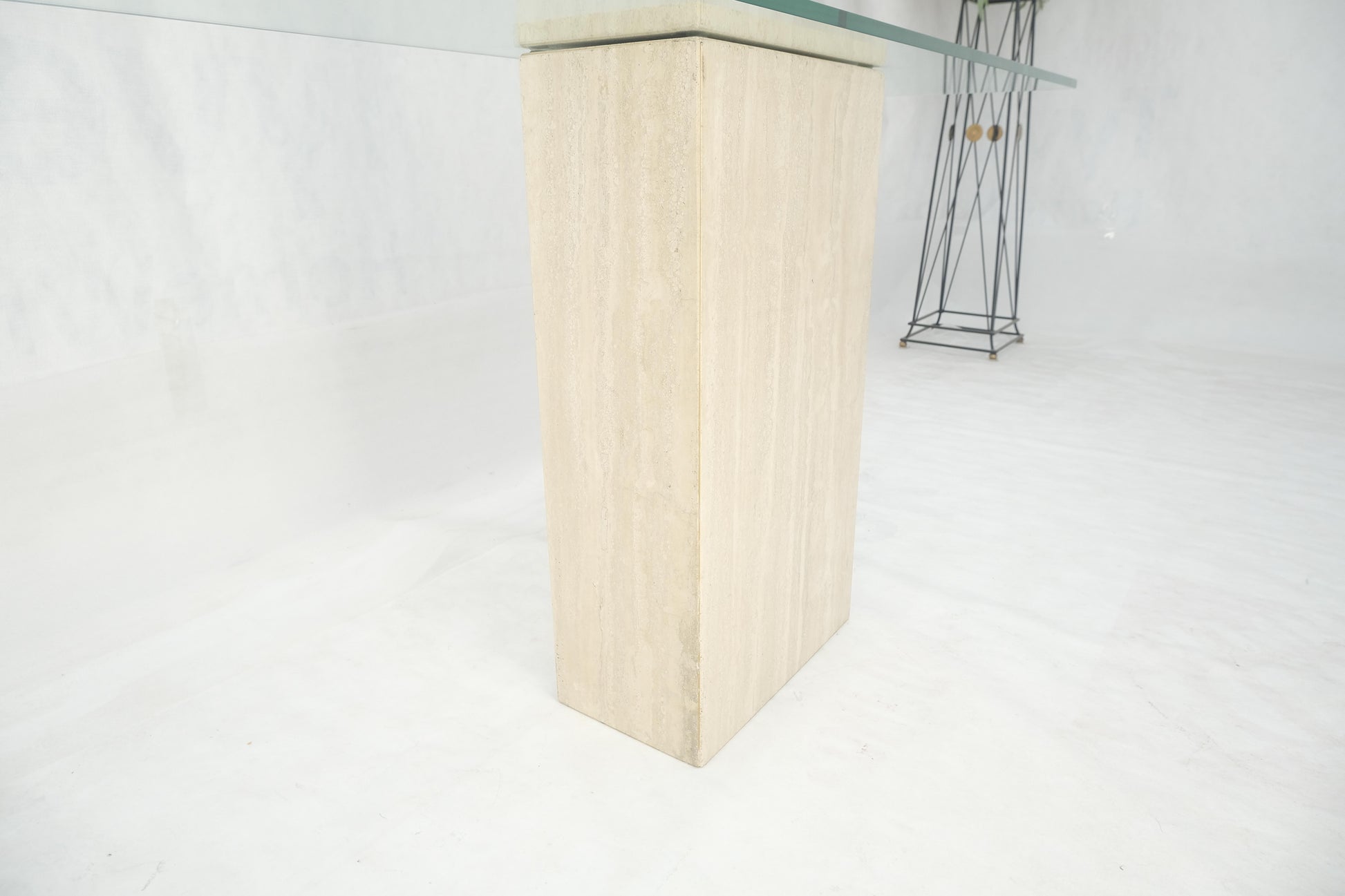 EstablishedLines Rectangle Travertine Stone Base Glass Top Italian Console Sofa Table MINT!