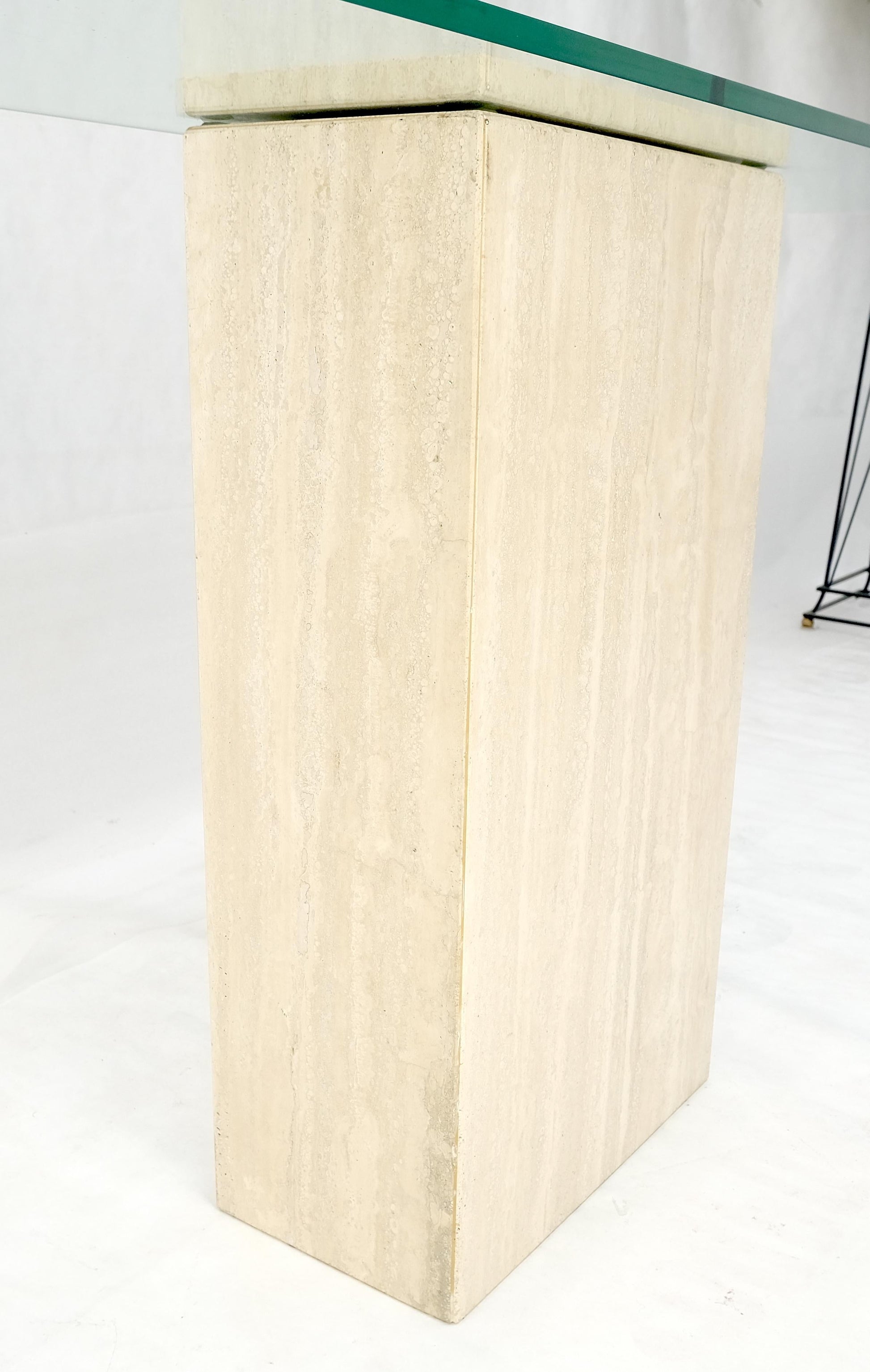 EstablishedLines Rectangle Travertine Stone Base Glass Top Italian Console Sofa Table MINT!