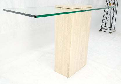 EstablishedLines Rectangle Travertine Stone Base Glass Top Italian Console Sofa Table MINT!