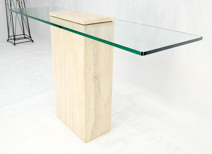 EstablishedLines Rectangle Travertine Stone Base Glass Top Italian Console Sofa Table MINT!
