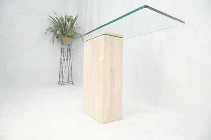 EstablishedLines Rectangle Travertine Stone Base Glass Top Italian Console Sofa Table MINT!