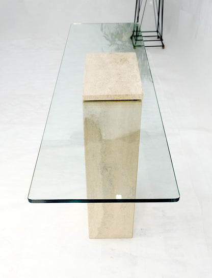 EstablishedLines Rectangle Travertine Stone Base Glass Top Italian Console Sofa Table MINT!