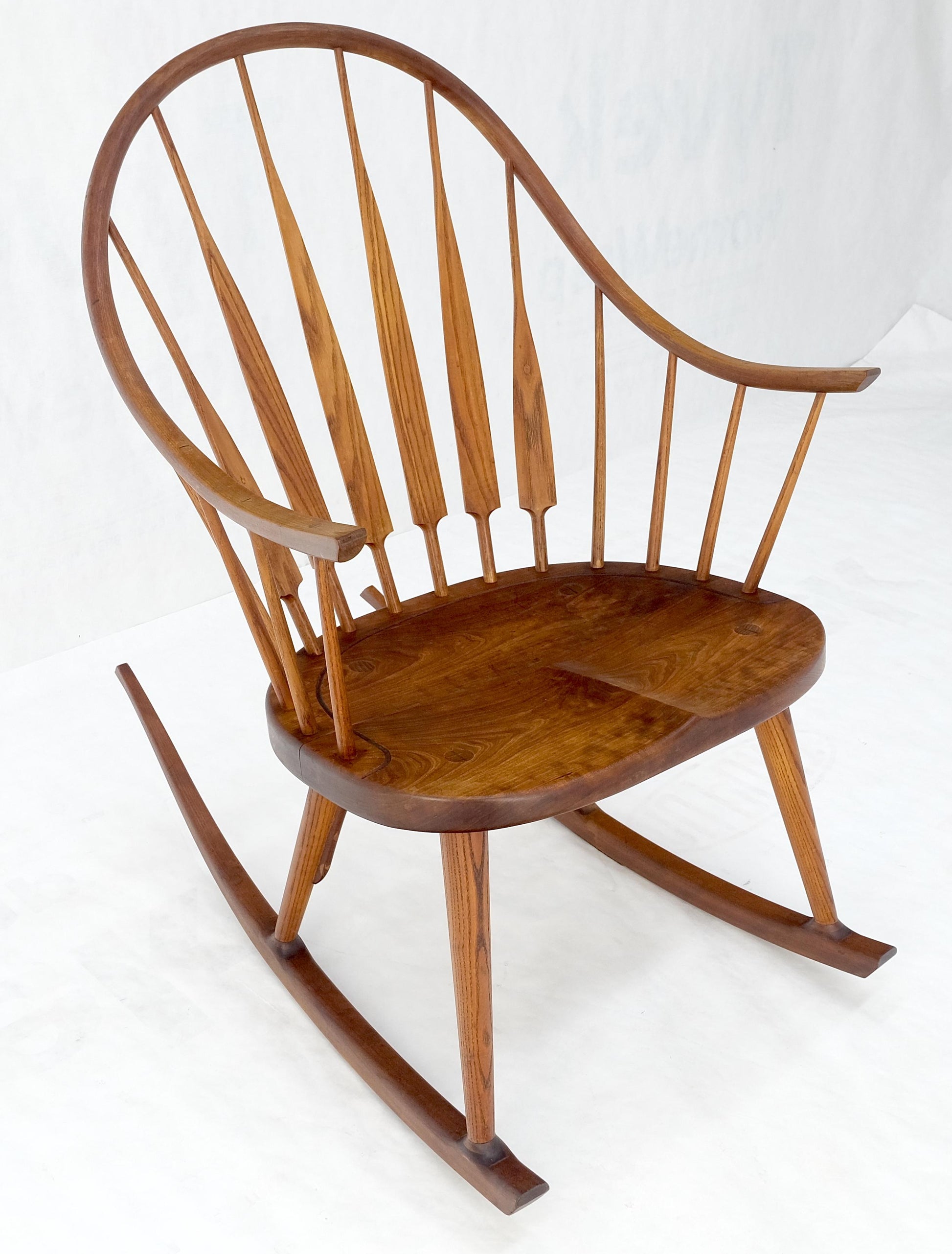 EstablishedLines Very Fine Artist Signed Studio Made Solid Chestnut Rocking Chair Peg Joint Mint