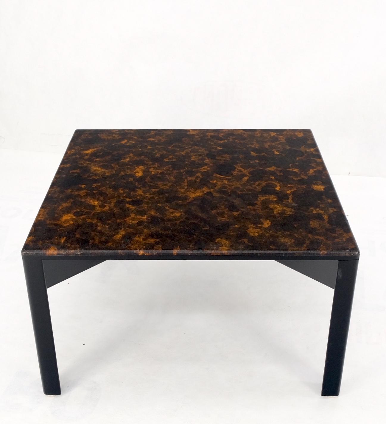 EstablishedLines Early Dunbar Square Leather and Wood Coffee Table Faux Gold Tortoise Finish