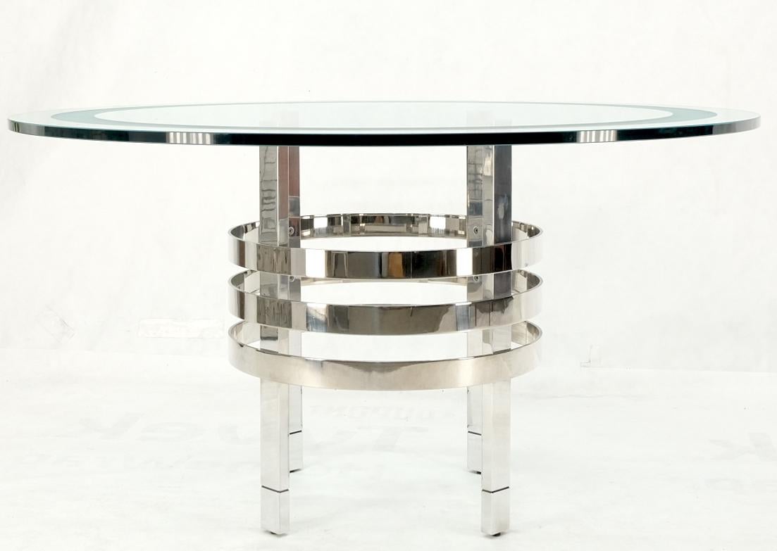 EstablishedLines Heavy Polished Solid Stainless Steel Glass Round Dining Game Table Ribbed Design
