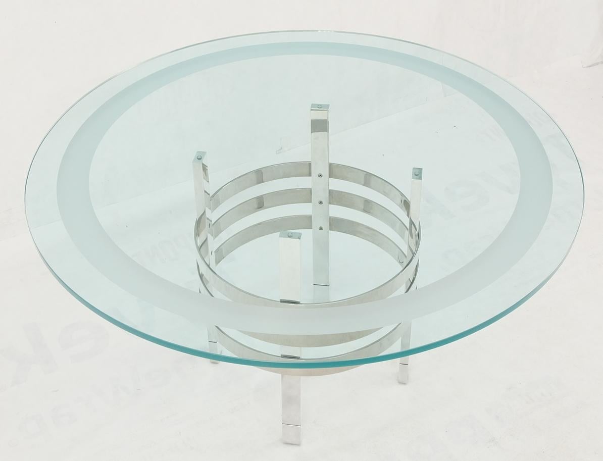 EstablishedLines Heavy Polished Solid Stainless Steel Glass Round Dining Game Table Ribbed Design