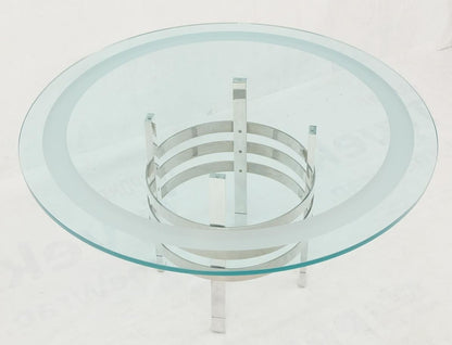 EstablishedLines Heavy Polished Solid Stainless Steel Glass Round Dining Game Table Ribbed Design