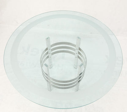 EstablishedLines Heavy Polished Solid Stainless Steel Glass Round Dining Game Table Ribbed Design