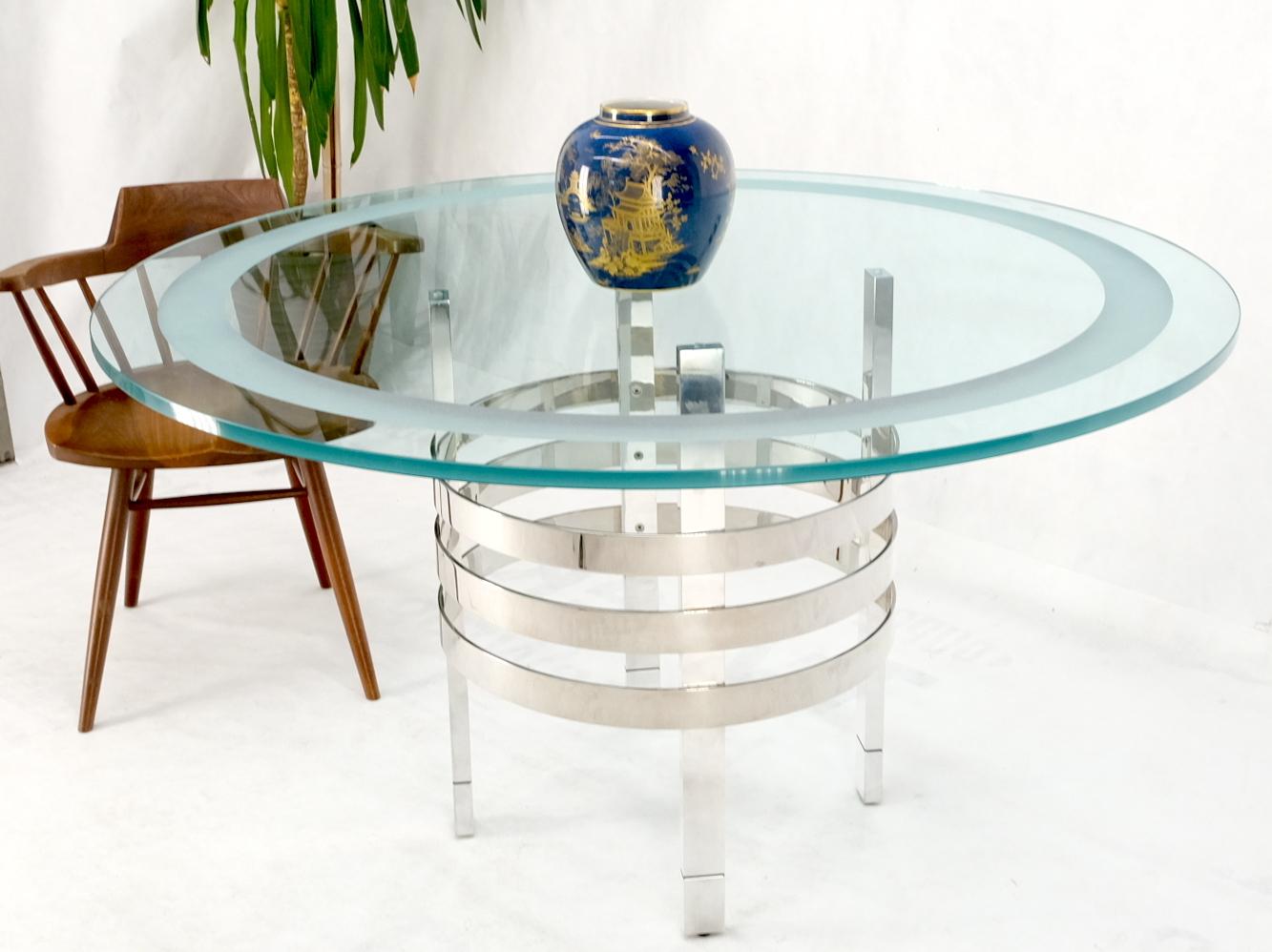 EstablishedLines Heavy Polished Solid Stainless Steel Glass Round Dining Game Table Ribbed Design