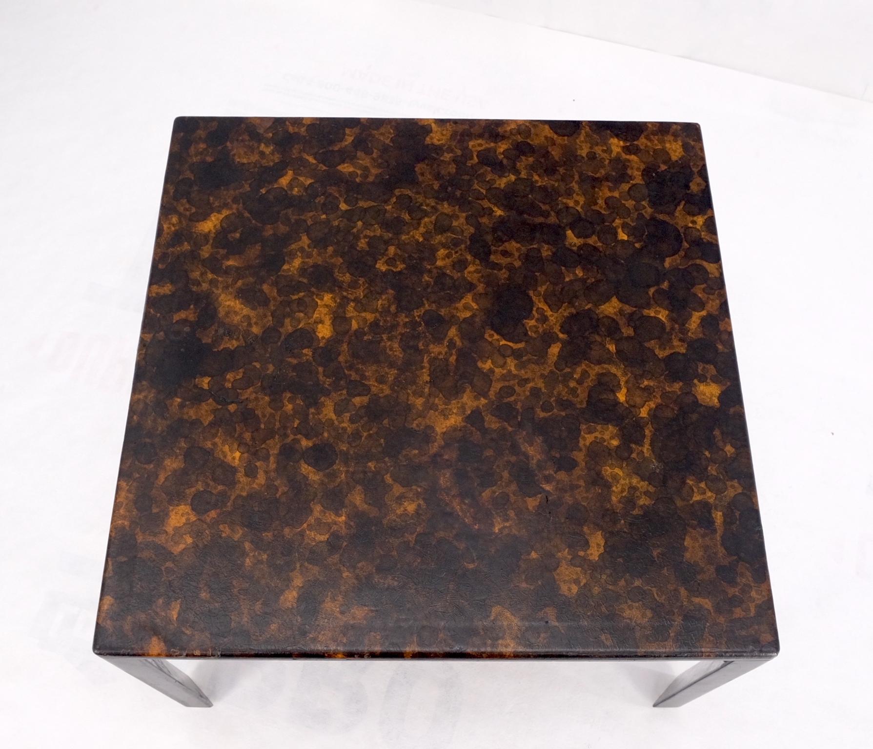 EstablishedLines Early Dunbar Square Leather and Wood Coffee Table Faux Gold Tortoise Finish