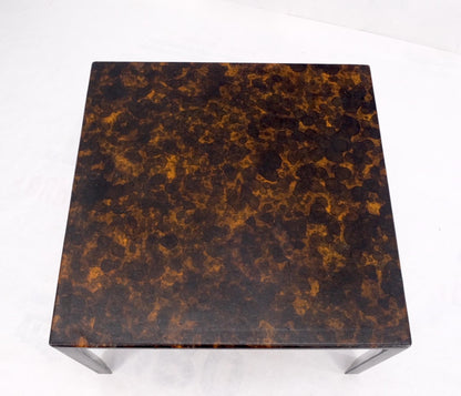 EstablishedLines Early Dunbar Square Leather and Wood Coffee Table Faux Gold Tortoise Finish