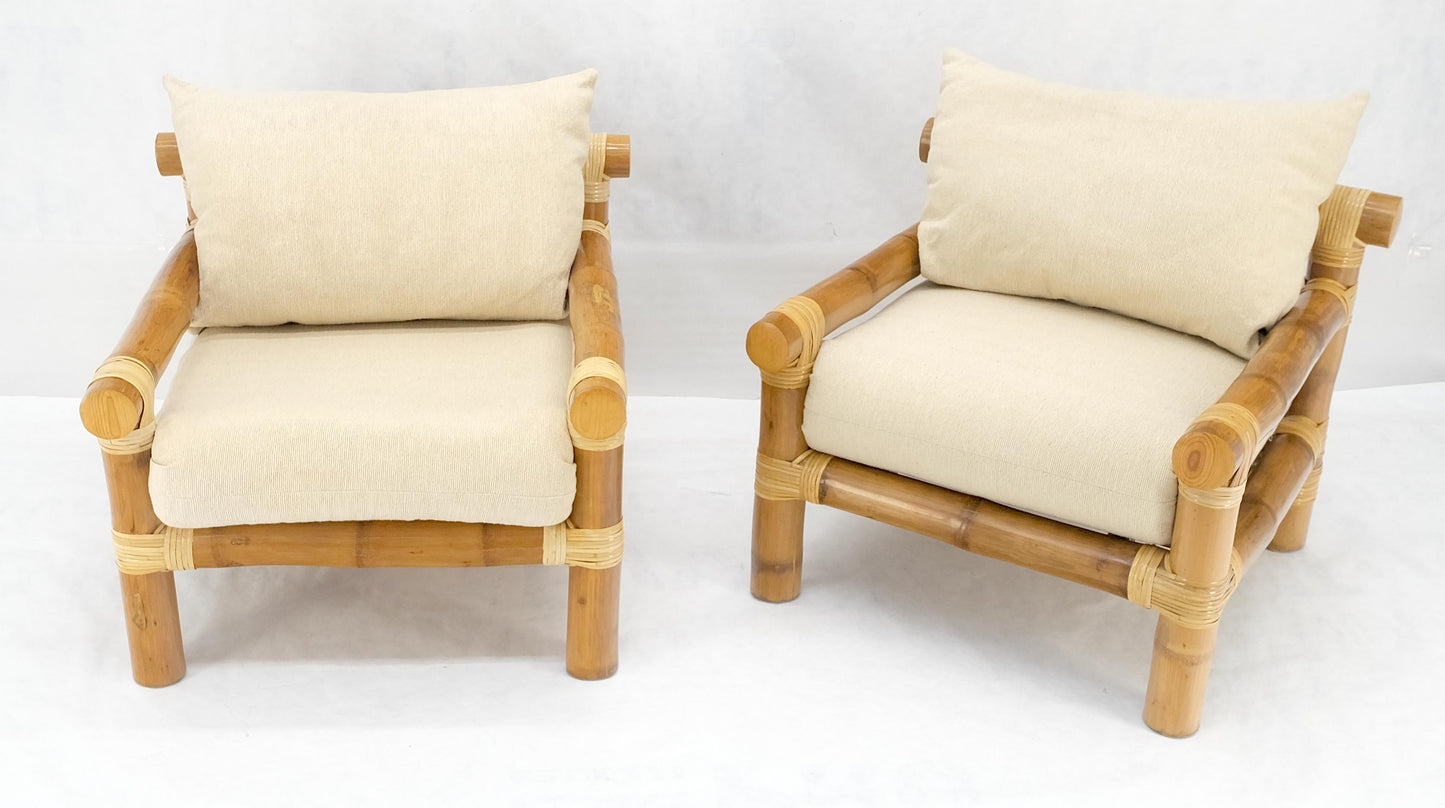 EstablishedLines Pair of Thick Bamboo Upholstered Lounge Chairs Mid Century Modern MINT