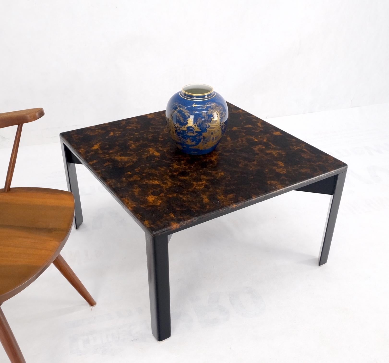 EstablishedLines Early Dunbar Square Leather and Wood Coffee Table Faux Gold Tortoise Finish